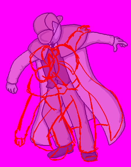 [Sketching the detailed pose using the previous frame for reference.]