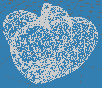 [A wireframe view of the apple showing it's triangles.]