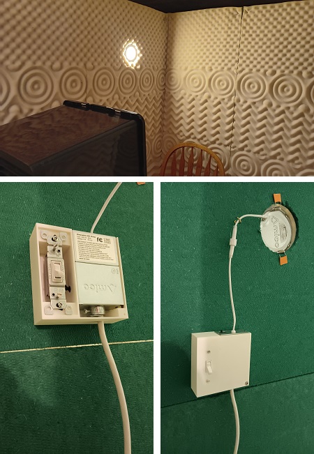 [A 3D printed box nicely encloses the electrical wiring.]